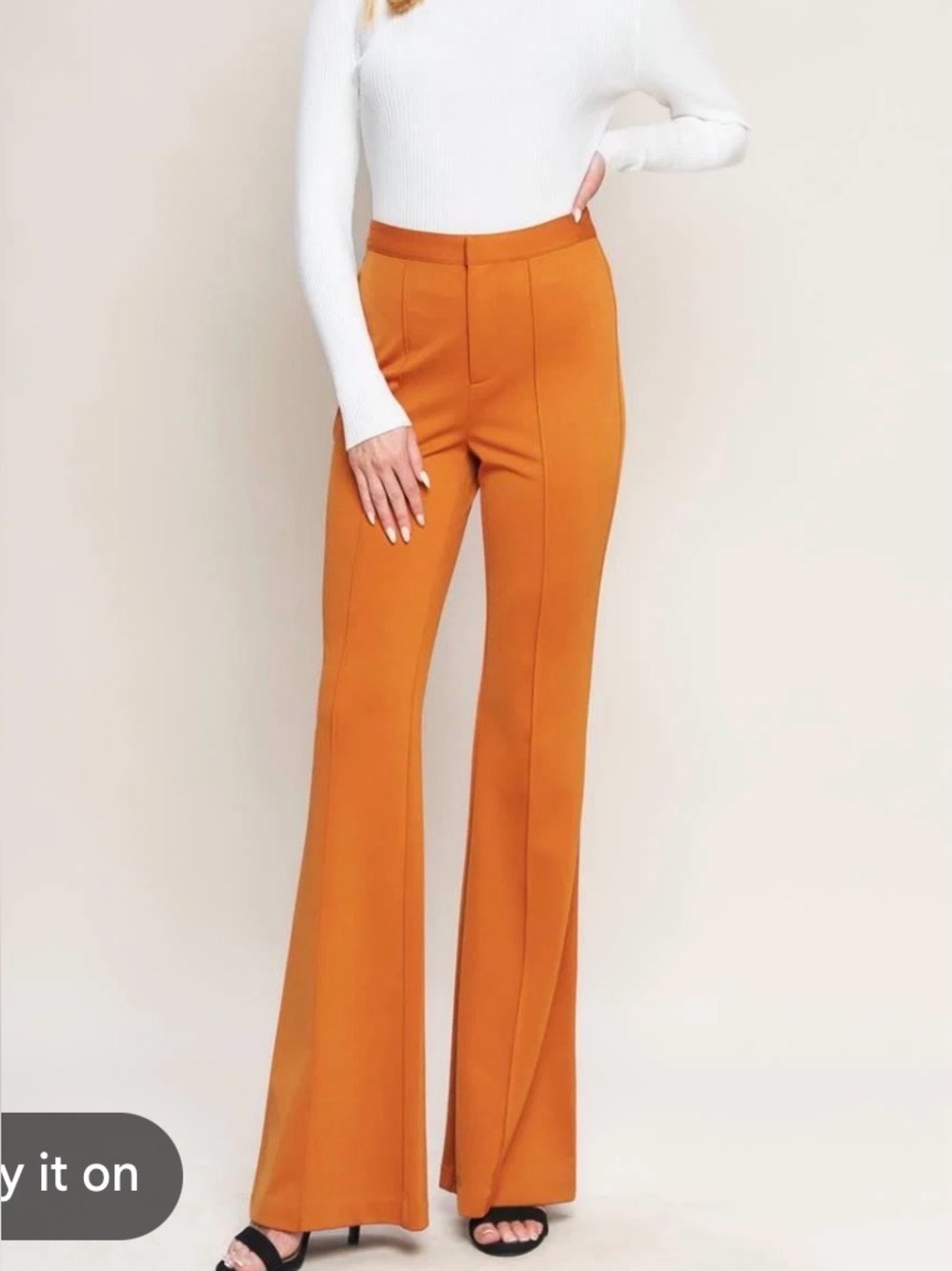 High-Rise Flared Pants in Rust and Black - Picture 1 of 9